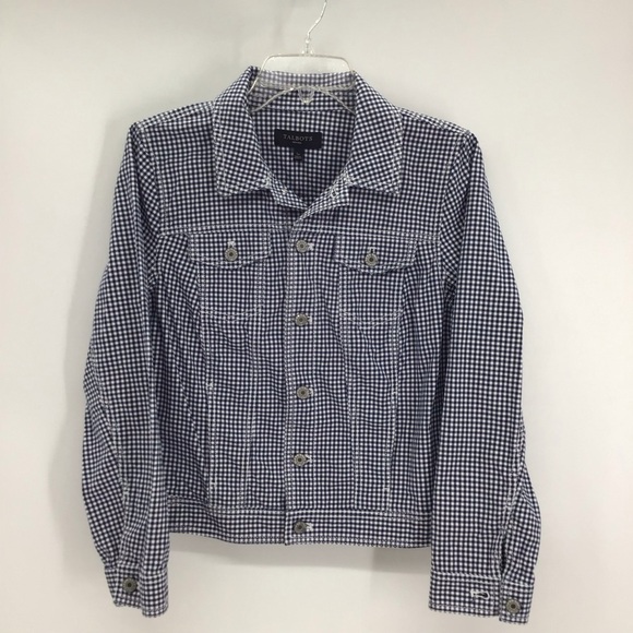 Talbots Women’s Classic Jean Jacket Gingham Print Blue Casual Summer Size L P - Picture 1 of 7